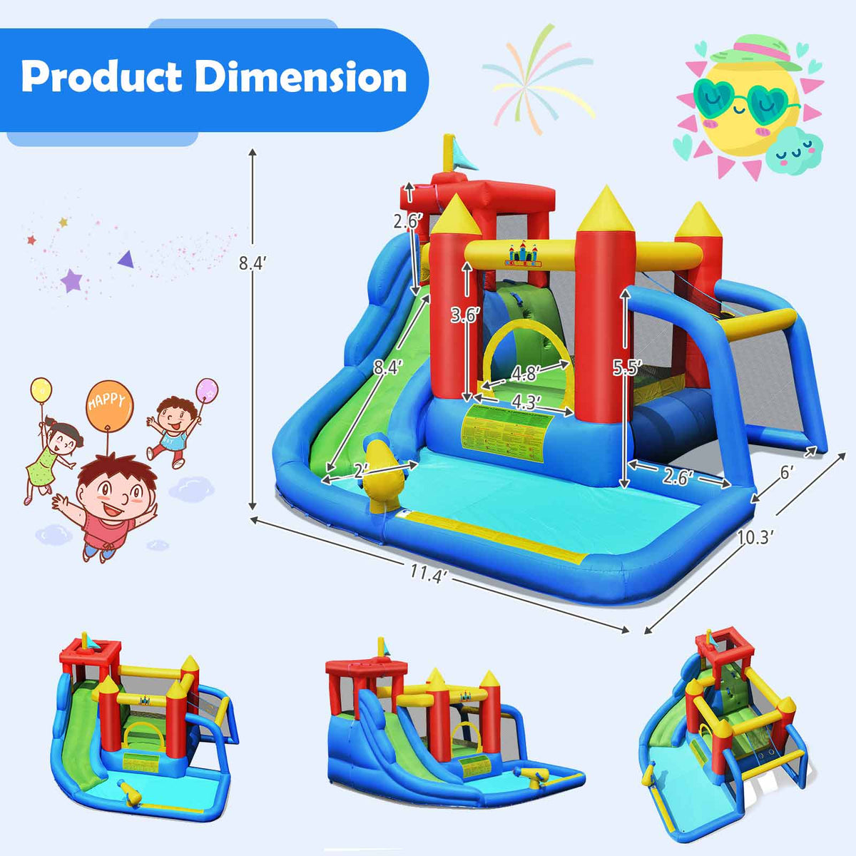 Kids Inflatable Water Bounce House with Slide & Splash Pool