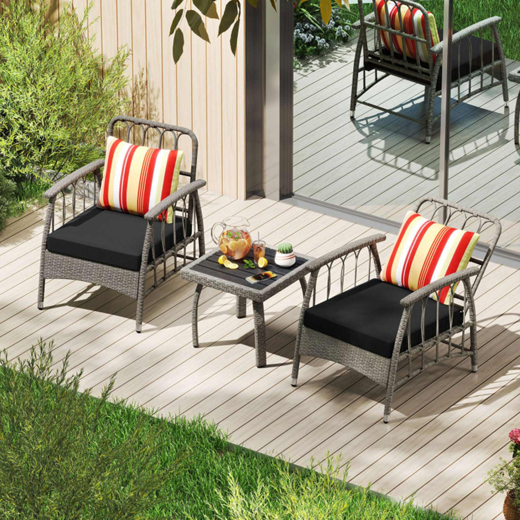 3-Piece Outdoor Wicker Bistro Set with Adjustable Reclining Chairs
