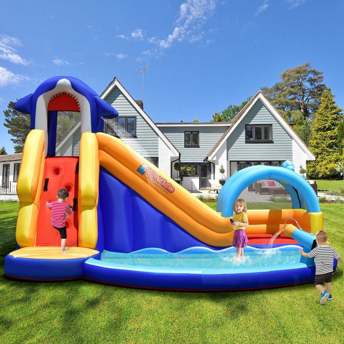 Kids Inflatable Water Bounce House with Slide & Splash Pool