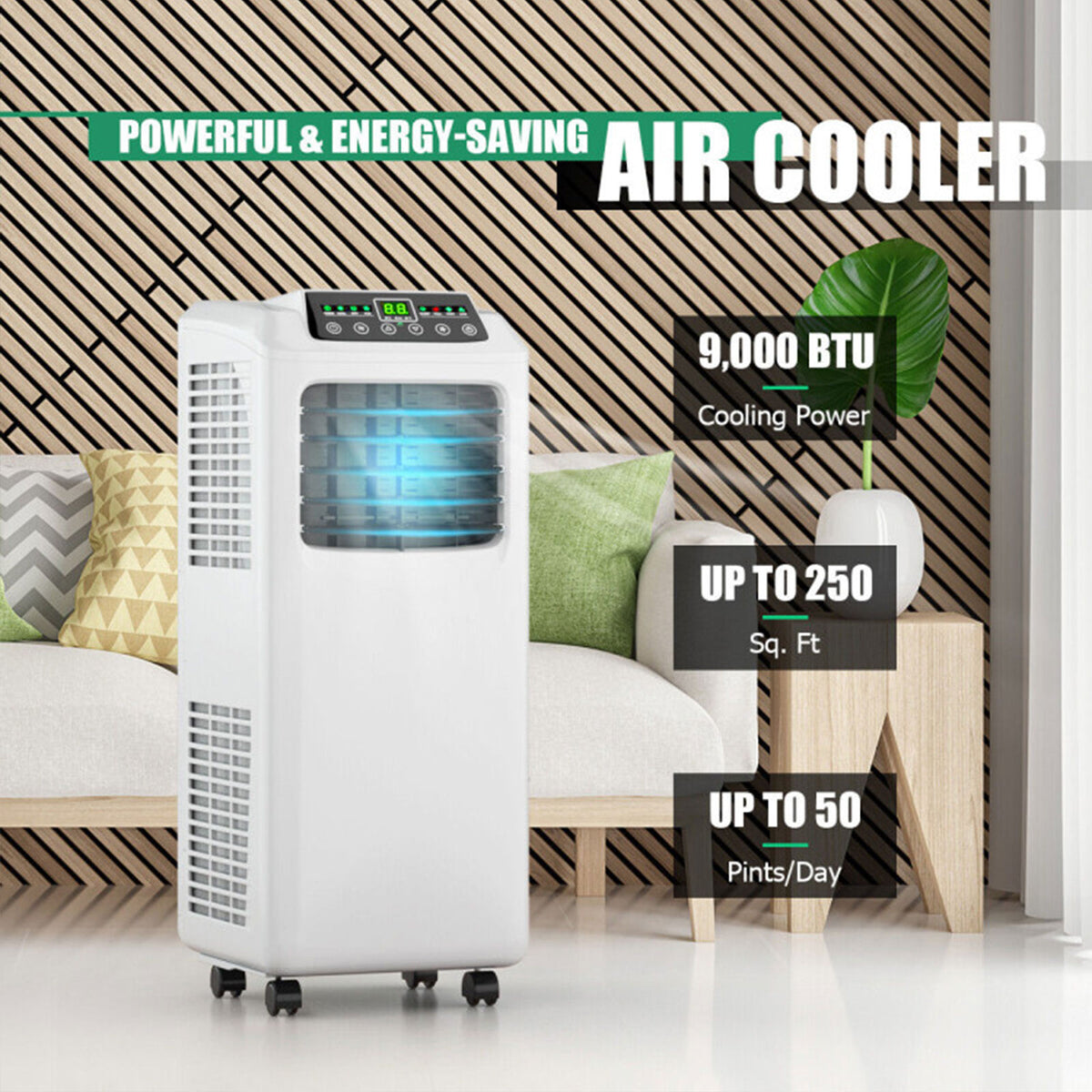9,000 BTU 3-in-1 Portable Air Conditioner with Remote Control & Dehumidifier