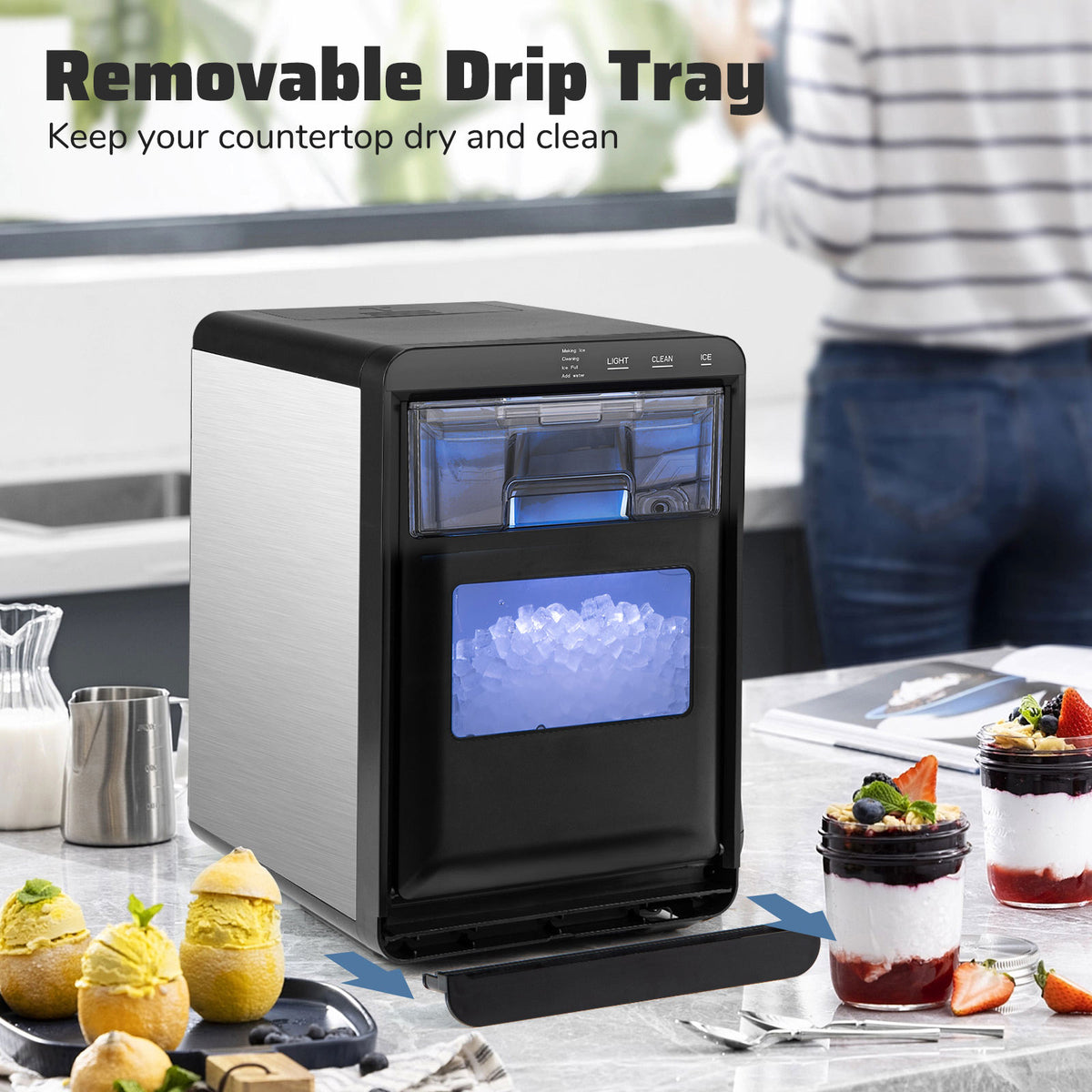 44 lbs/Day Countertop Nugget Ice Maker Soft Chewable Pellet Ice