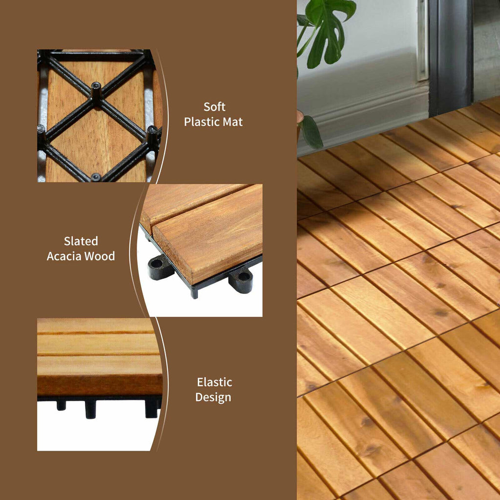 27-Piece 12×12in Acacia Wood Interlocking Deck Tiles