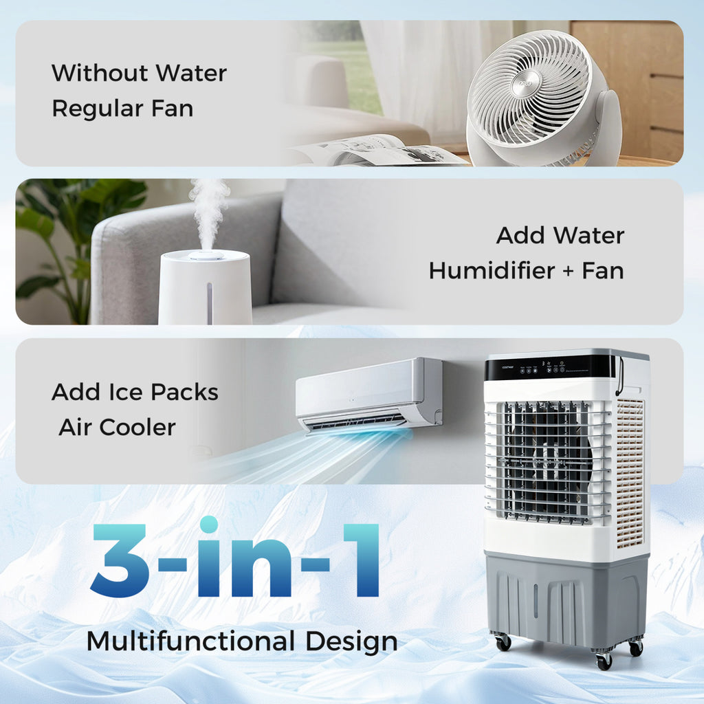 2100 CFM 3-in-1 Evaporative Air Cooler with 5.3 Gal Water Tank for Indoor Outdoor
