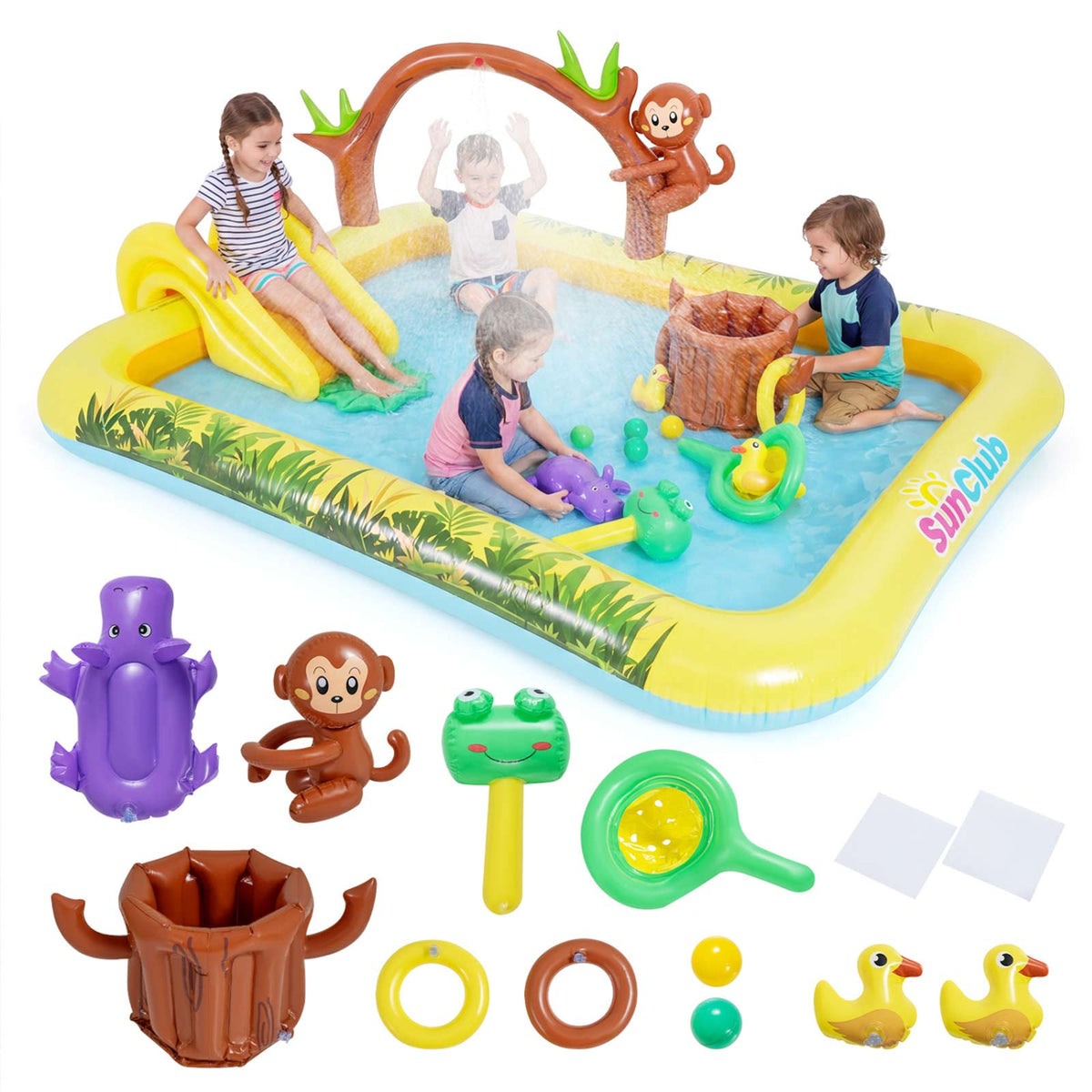Kids Animal Inflatable Sprinkler Pool with Slide & Ball Pit