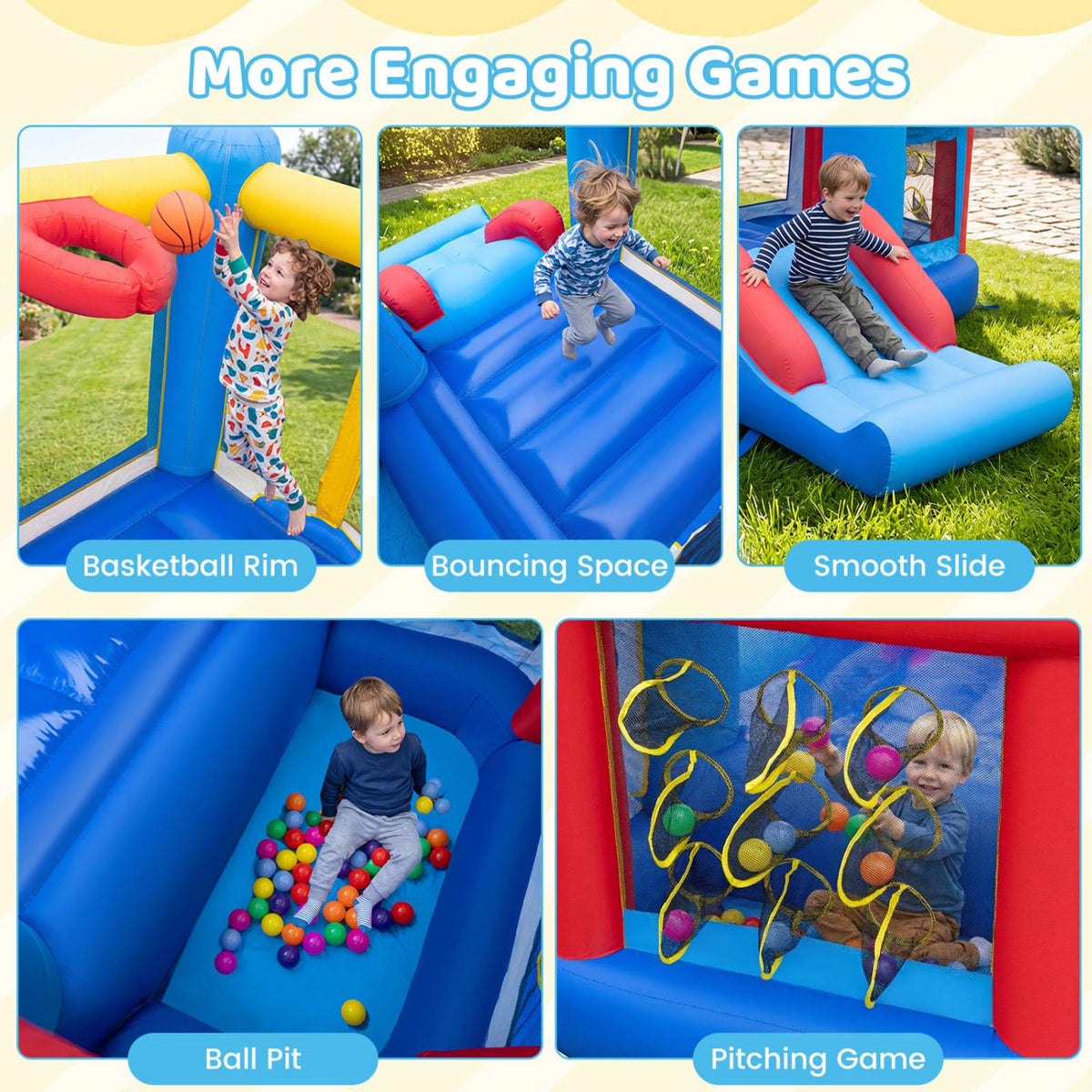 Kids Inflatable Bounce House with Slide & Ball Pit