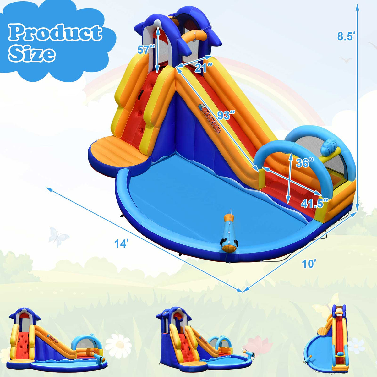 Kids Inflatable Water Bounce House with Slide & Splash Pool