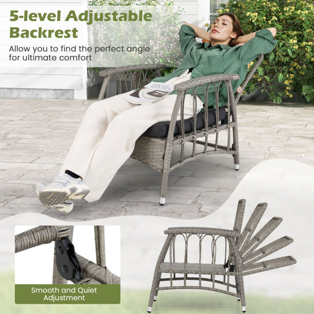 3-Piece Outdoor Wicker Bistro Set with Adjustable Reclining Chairs