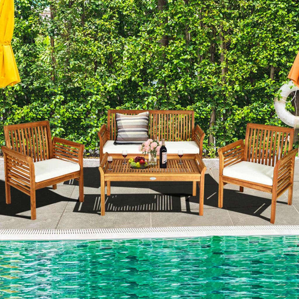 4-Piece Acacia Wood Patio Conversation Set with Coffee Table