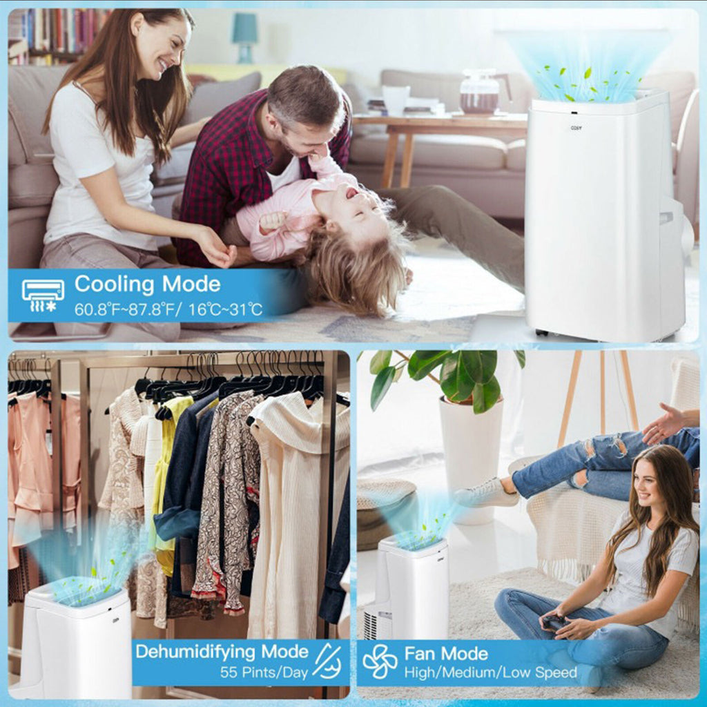 9,000 BTU ASHRAE 3-in-1 Portable Air Conditioner with Remote Control & Dehumidifier
