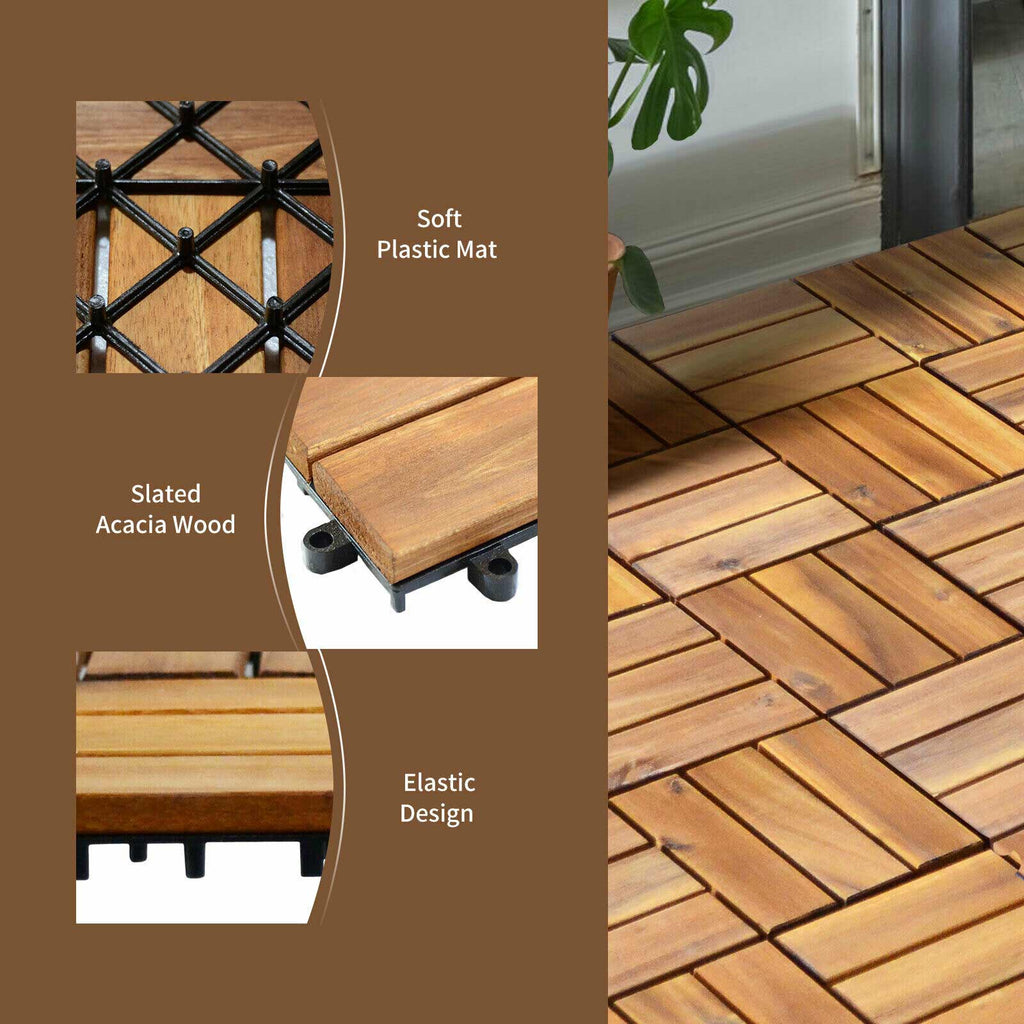 27-Piece 12×12in Acacia Wood Interlocking Deck Tiles