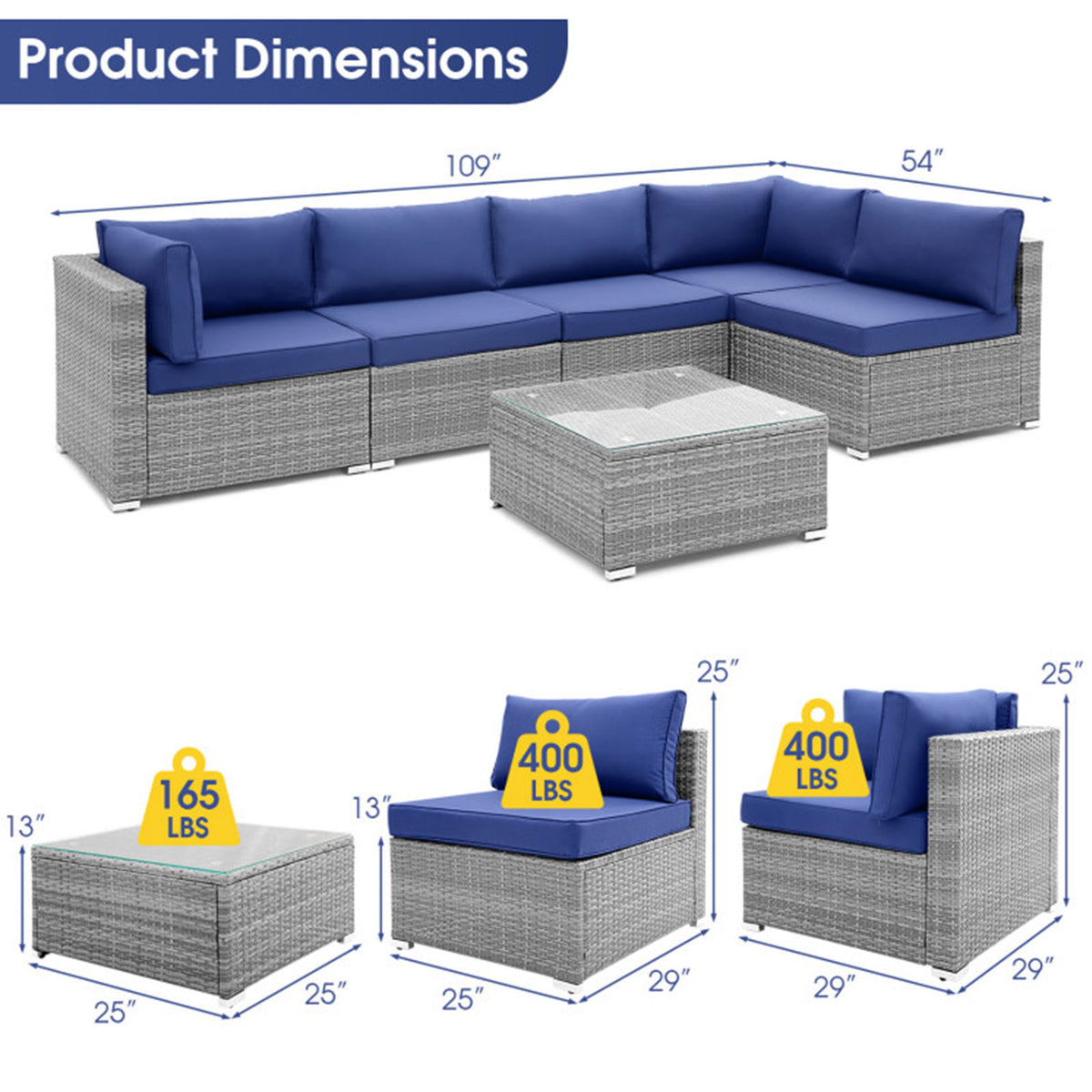 6-Piece Wicker Patio Sofa Set with Coffee Table - Clearance