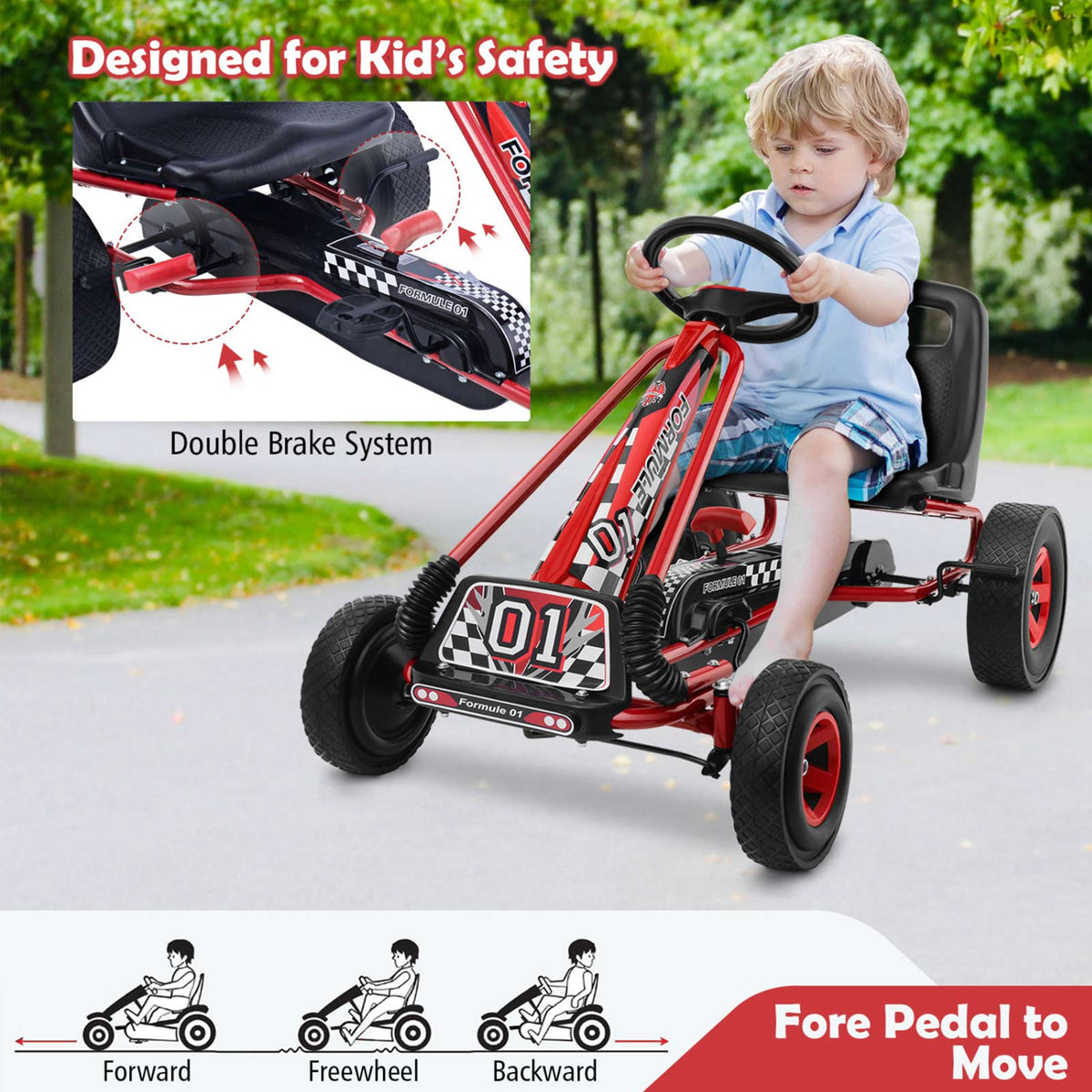 Kids Pedal Go-Kart with Adjustable Seat | 4 Wheel Ride On