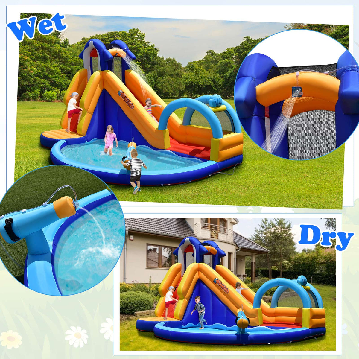 Kids Inflatable Water Bounce House with Slide & Splash Pool