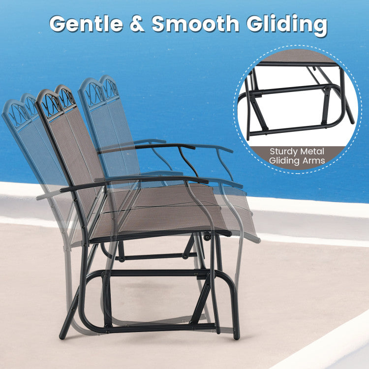 Outdoor Metal Gliding Loveseat Chair with Tempered Glass Coffee Table