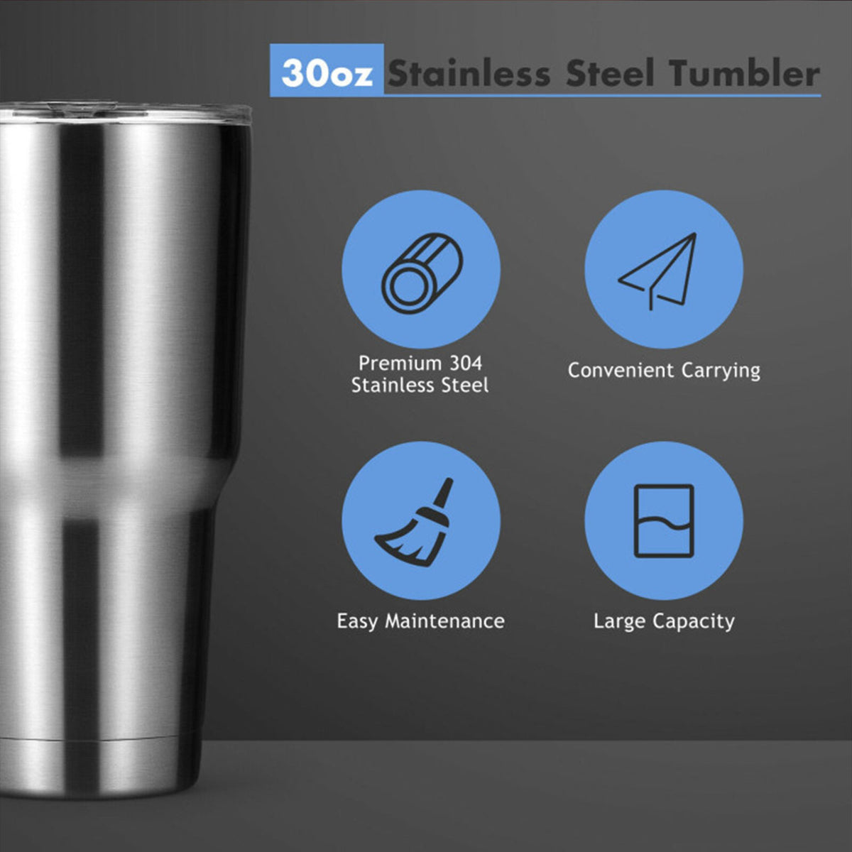30 oz Vacuum-Insulated Stainless Steel Tumbler with Lid
