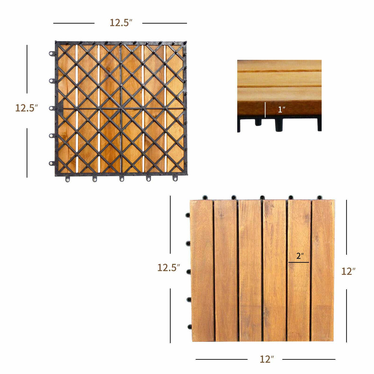 27-Piece 12×12in Acacia Wood Interlocking Deck Tiles