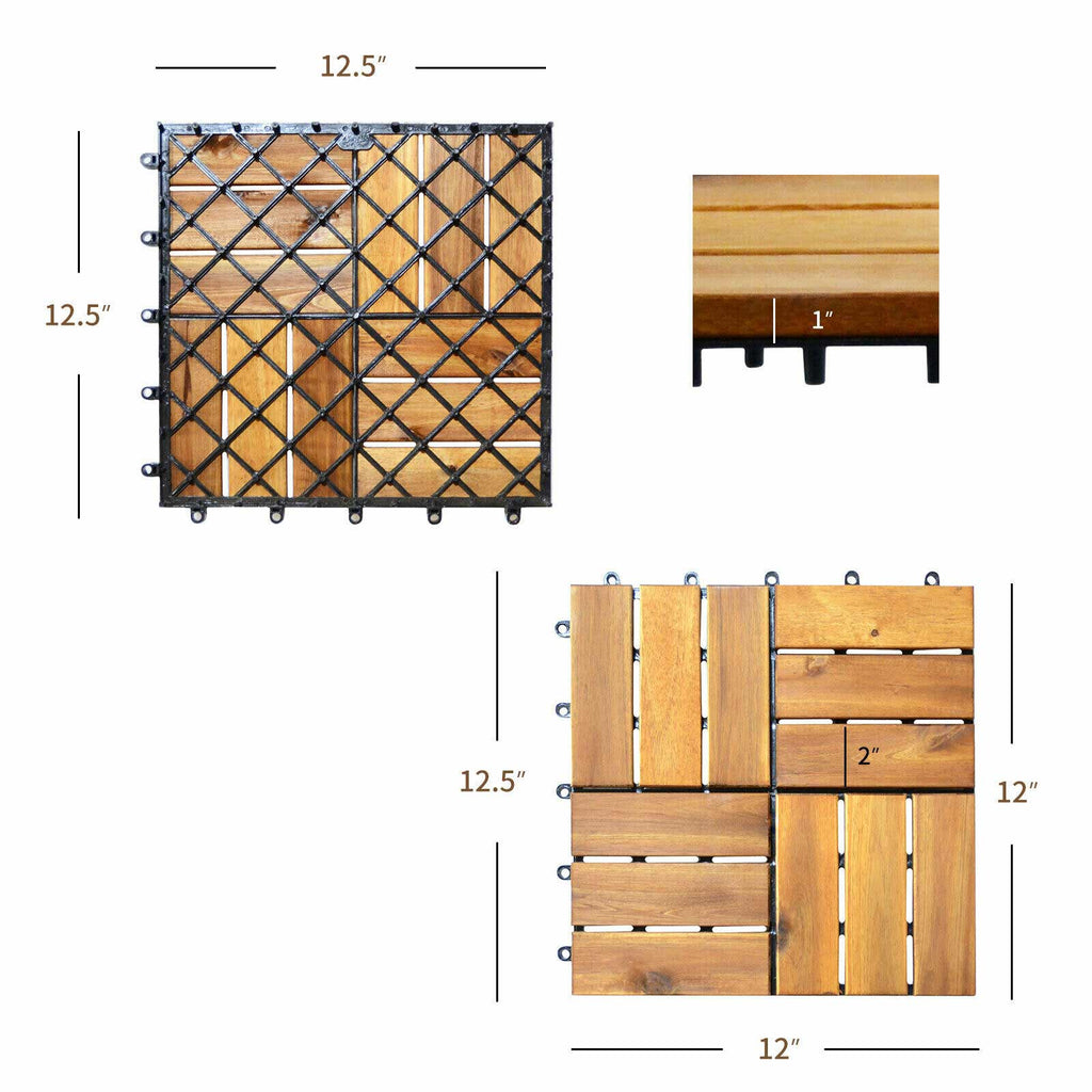 27-Piece 12×12in Acacia Wood Interlocking Deck Tiles