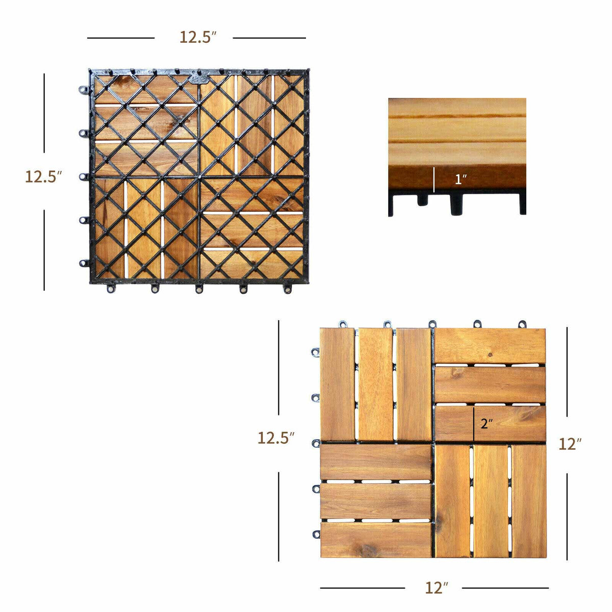 27-Piece 12×12in Acacia Wood Interlocking Deck Tiles