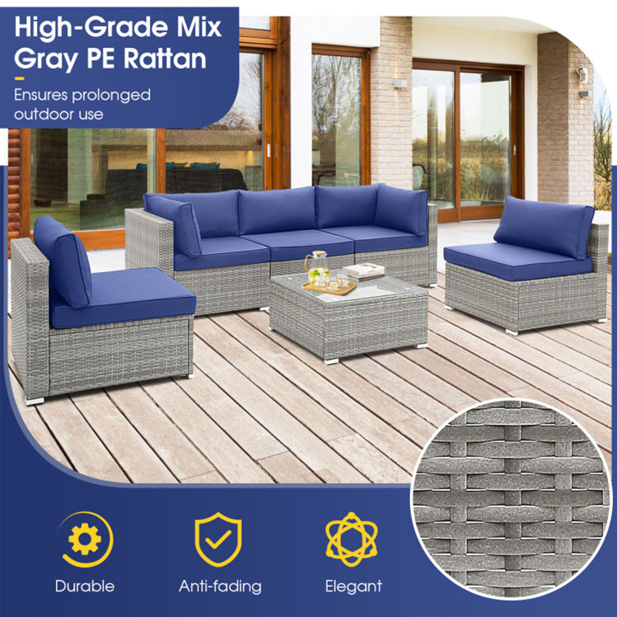 6-Piece Wicker Patio Sofa Set with Coffee Table - Clearance