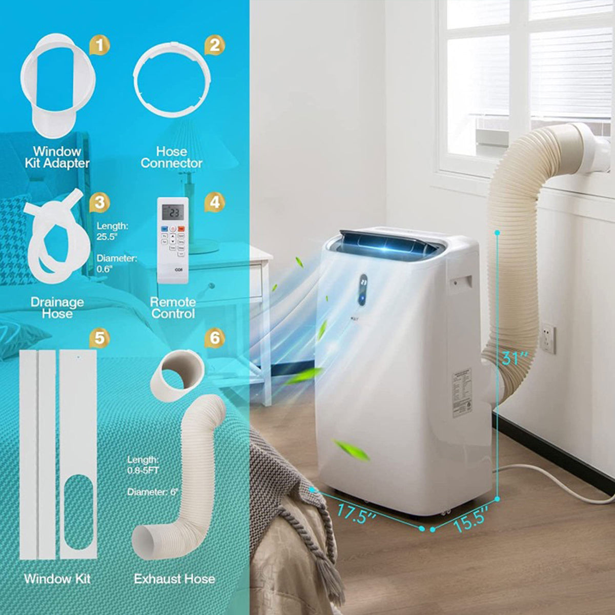 12,000 BTU Portable Air Conditioner with Heat & WiFi