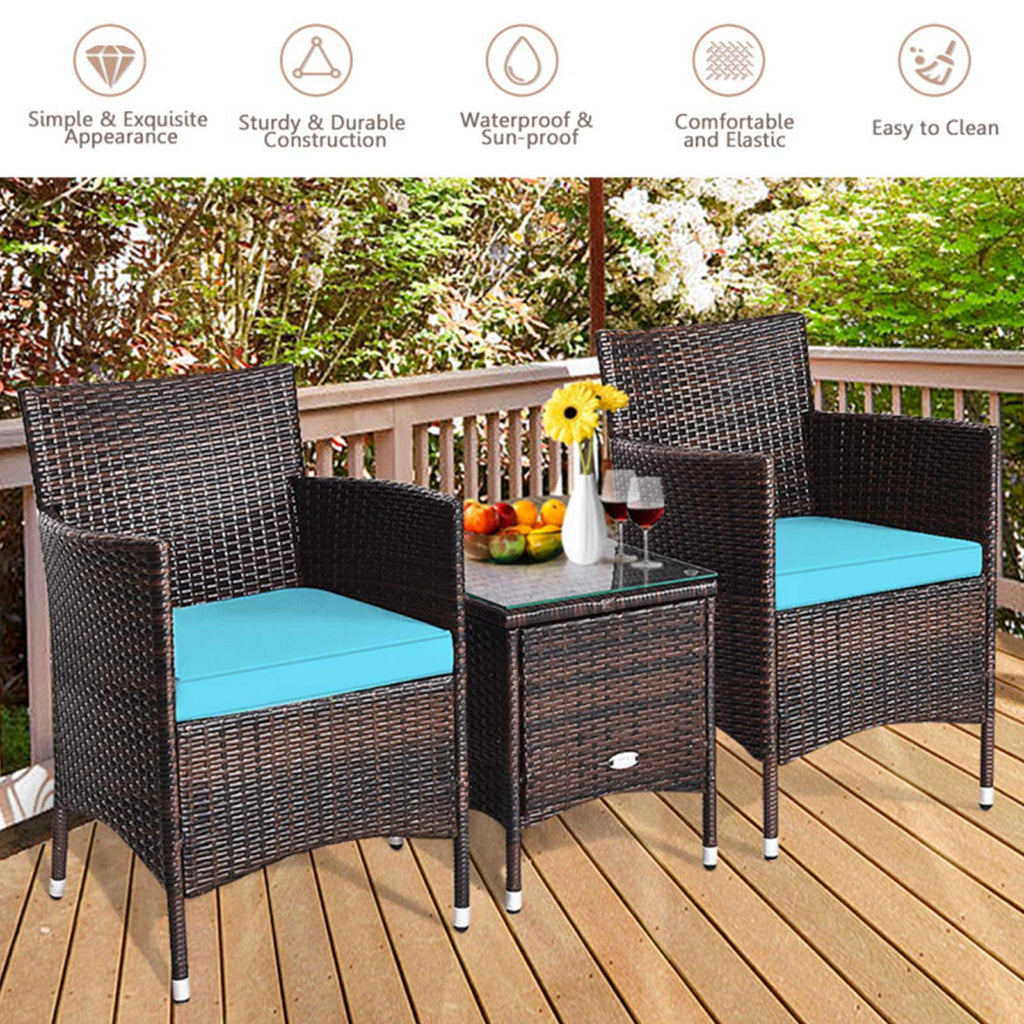 3-Piece Outdoor Wicker Patio Furniture Set with Cushions