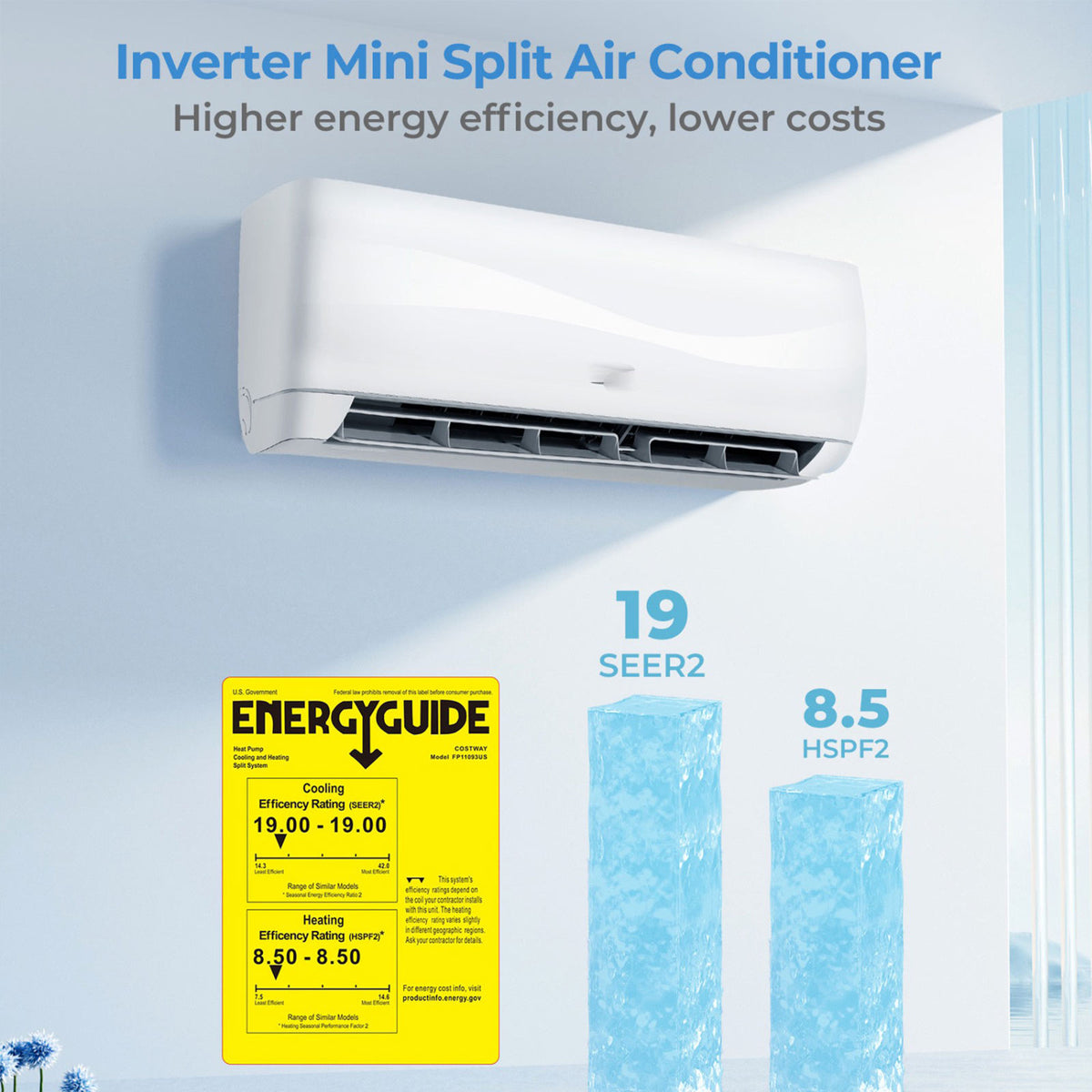 9100 BTU Mini Split AC with Heat Pump 19 SEER2