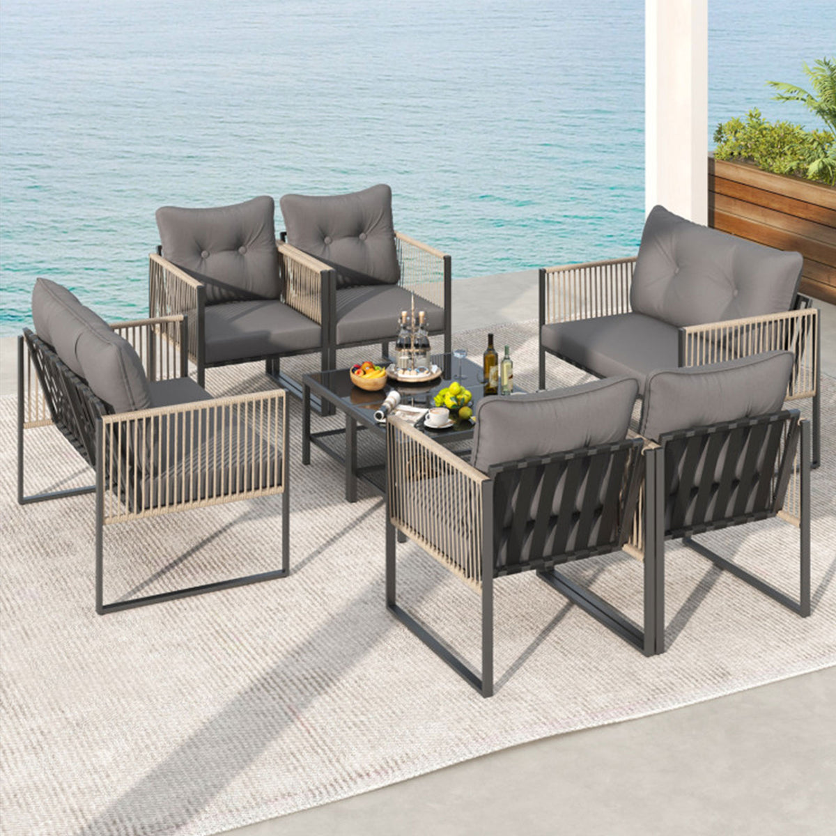 4-Piece PE Wicker Patio Conversation Set with Coffee Table