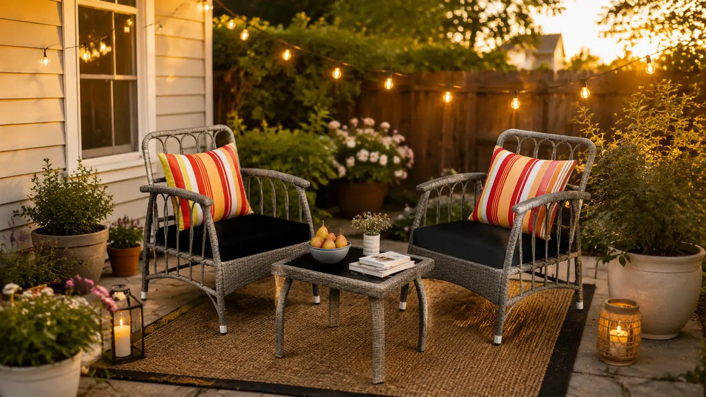 3-Piece Outdoor Wicker Bistro Set with Adjustable Reclining Chairs