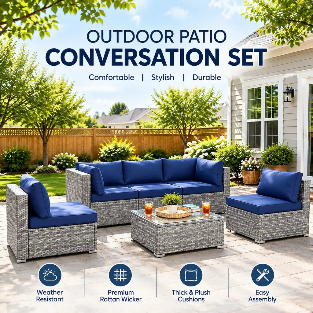 6-Piece Wicker Patio Sofa Set with Coffee Table - Clearance