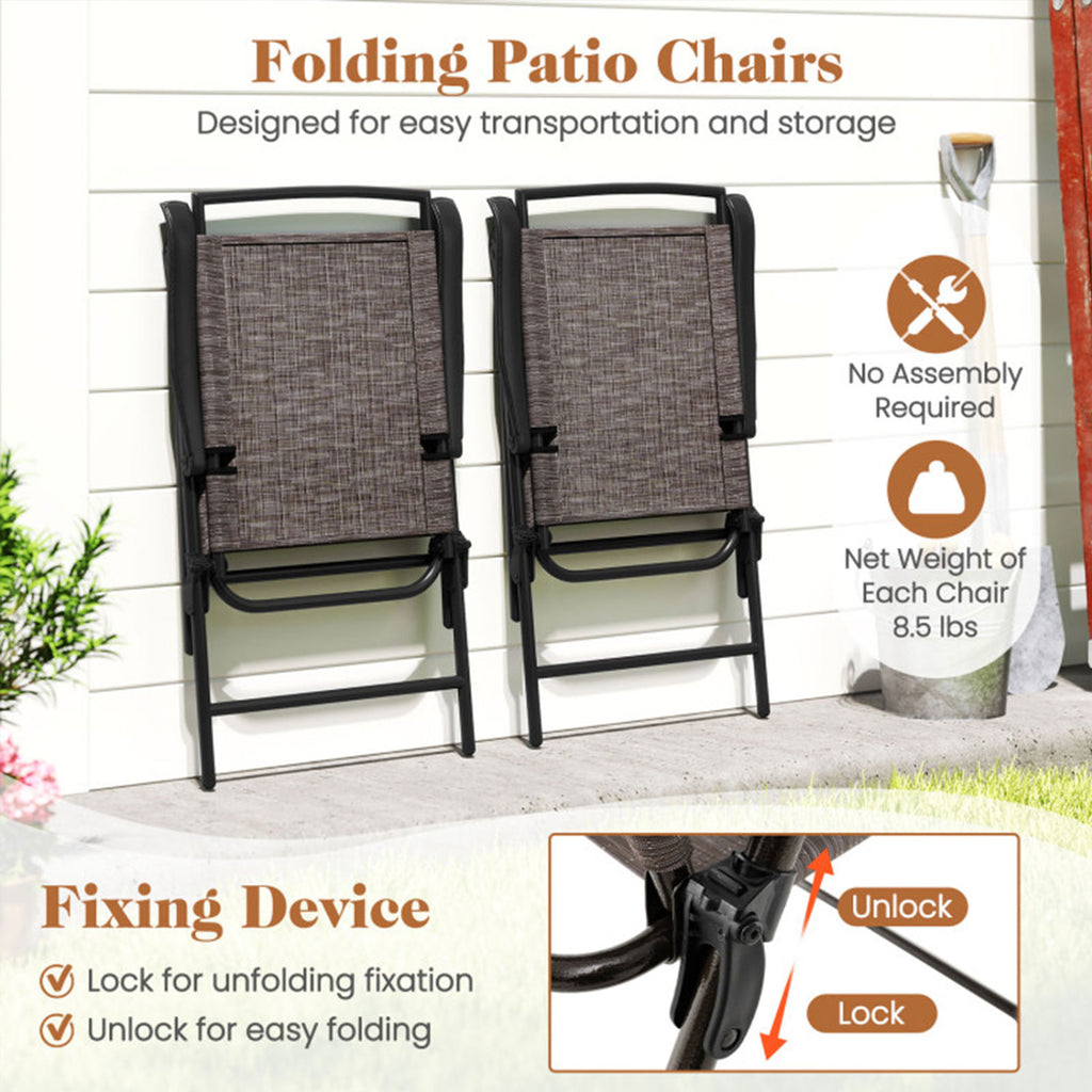 3-Piece Folding Metal Patio Bistro Set with Glass Table
