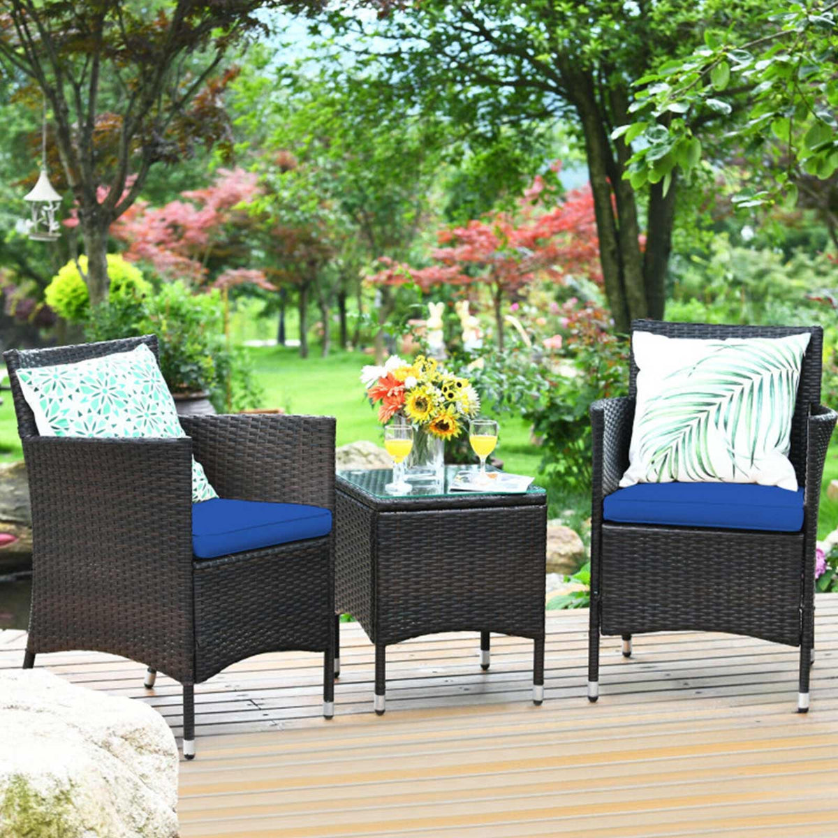 3-Piece Outdoor Wicker Patio Furniture Set with Cushions