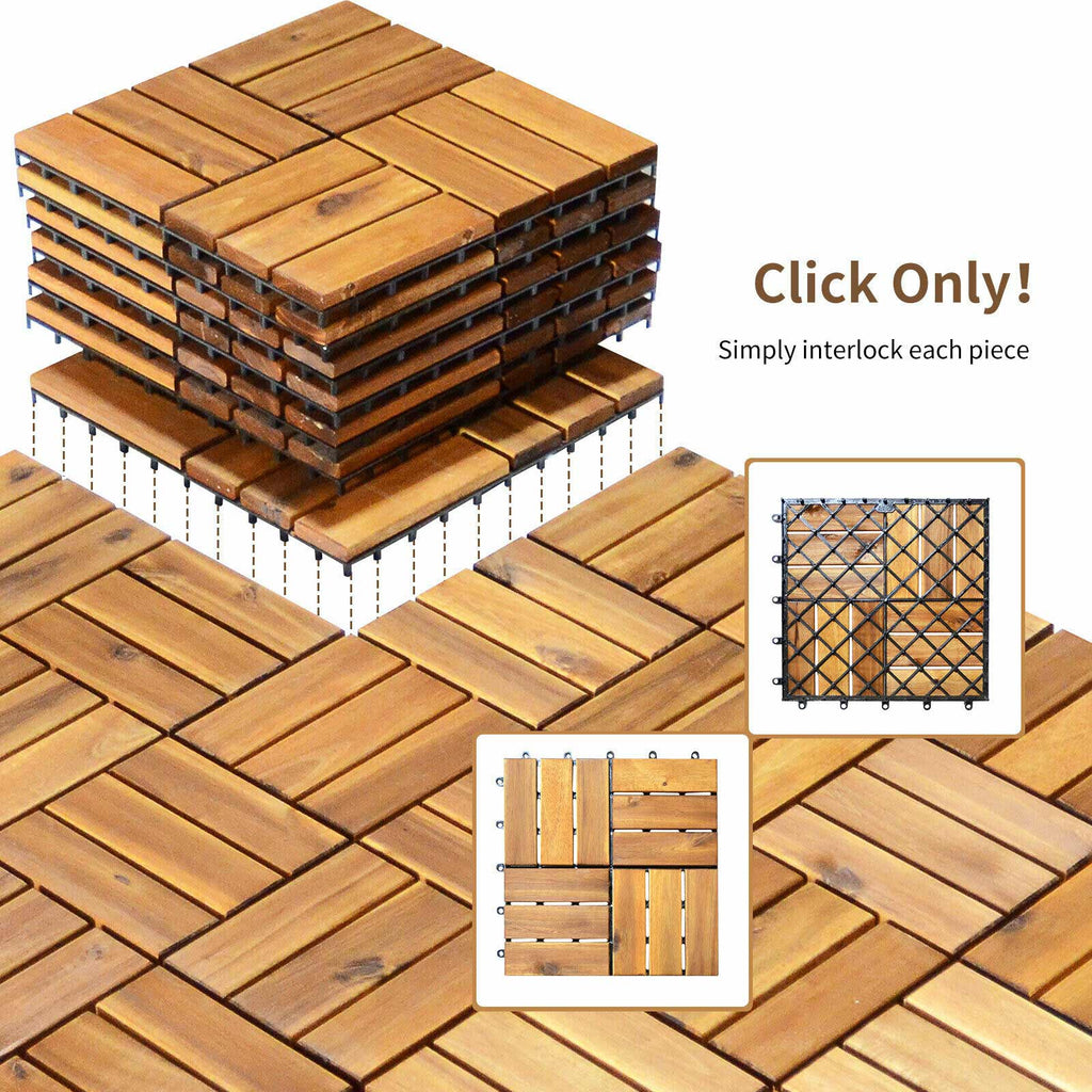 27-Piece 12×12in Acacia Wood Interlocking Deck Tiles