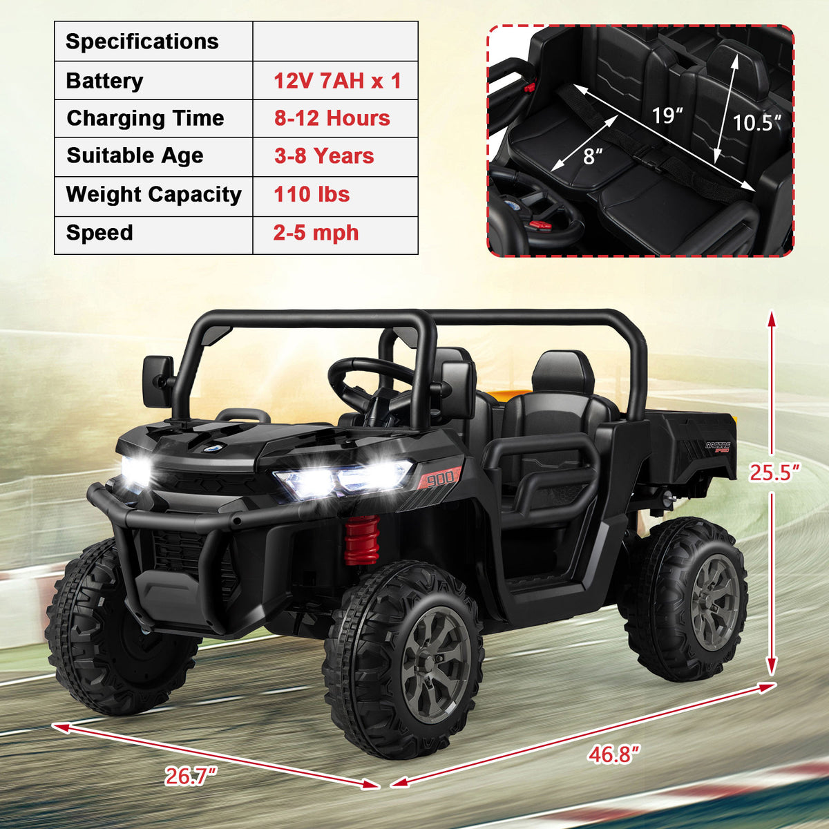 12V 2-Seater Kids Ride-On Dump Truck with Power Dump Bed
