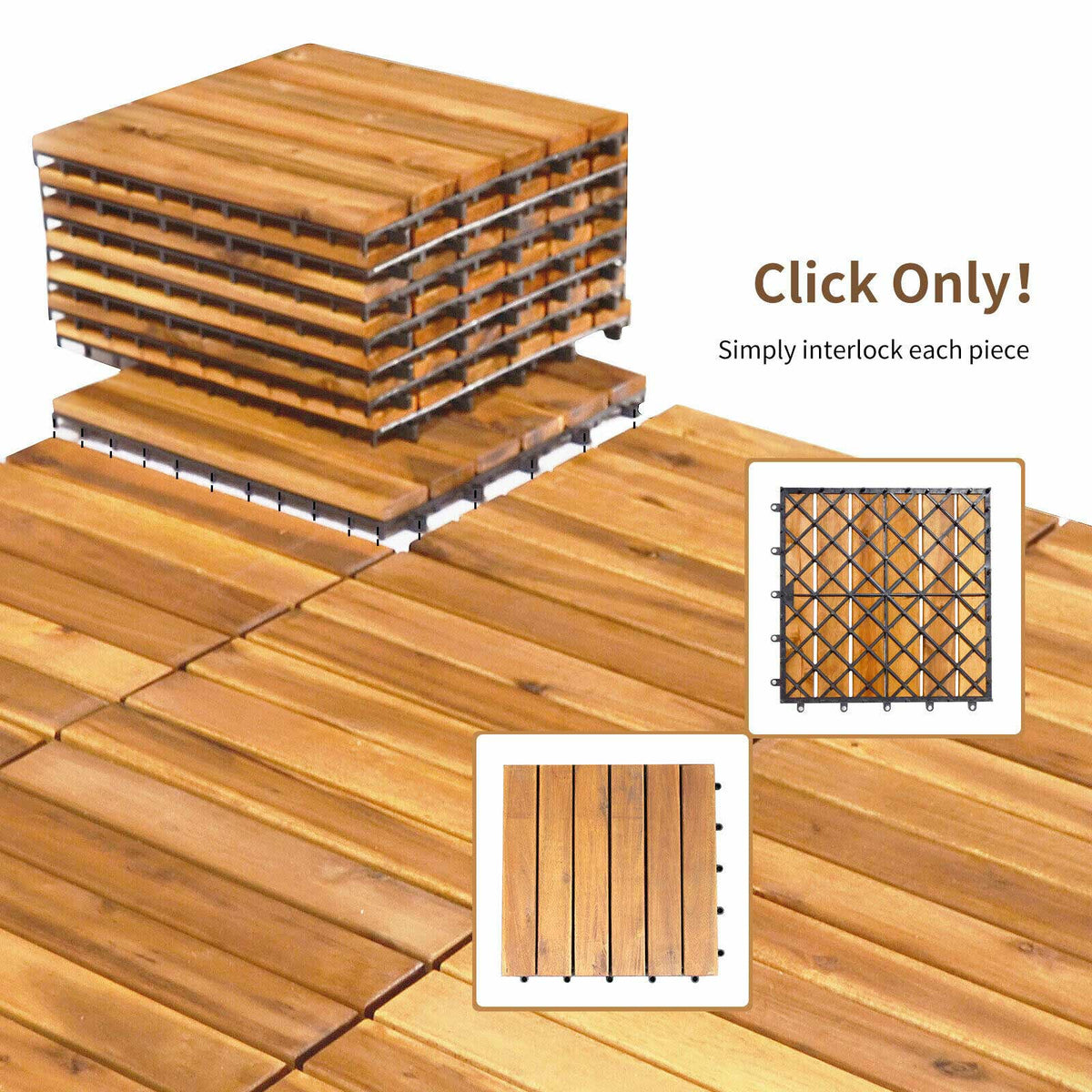 27-Piece 12×12in Acacia Wood Interlocking Deck Tiles