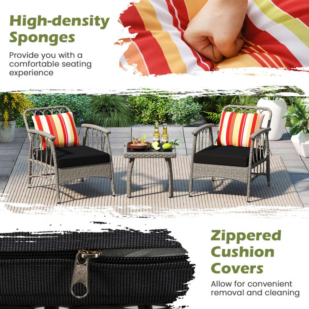 3-Piece Outdoor Wicker Bistro Set with Adjustable Reclining Chairs