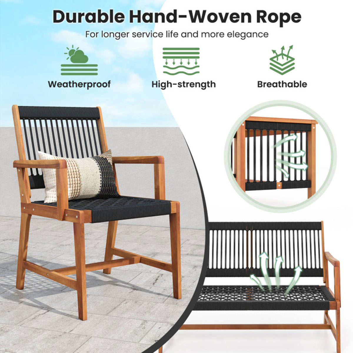 4-Piece Acacia Wood Patio Conversation Set with Coffee Table