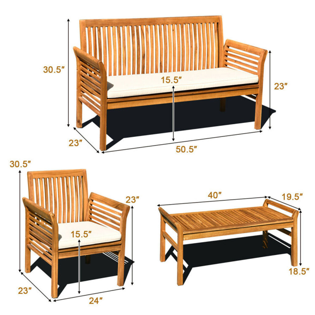 4-Piece Acacia Wood Patio Conversation Set with Coffee Table