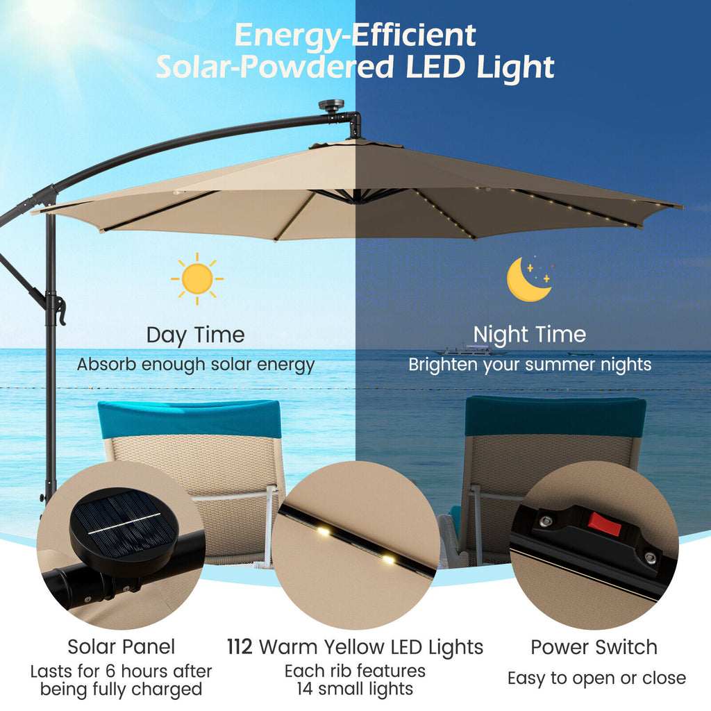 10 Feet Patio Umbrella with 112 Solar-Powered LED Lights