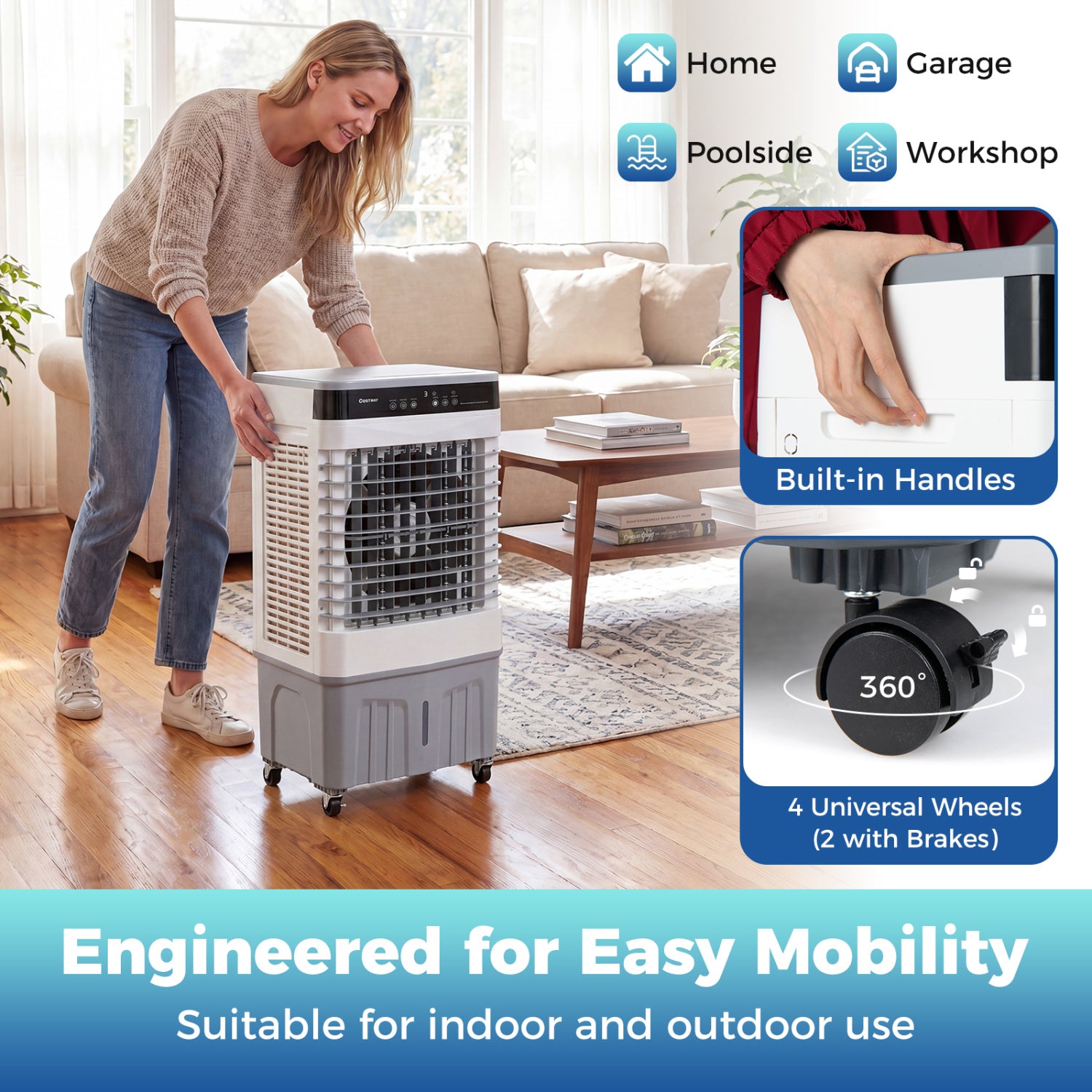 2100 CFM 3-in-1 Evaporative Air Cooler with 5.3 Gal Water Tank for Indoor Outdoor