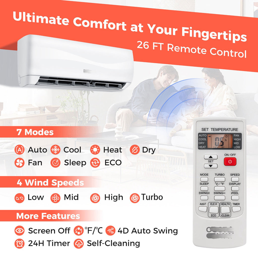 24000 BTU Ductless Mini Split AC with Heat Pump 18.5 SEER2