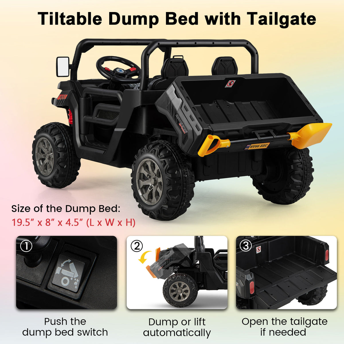 12V 2-Seater Kids Ride-On Dump Truck with Power Dump Bed