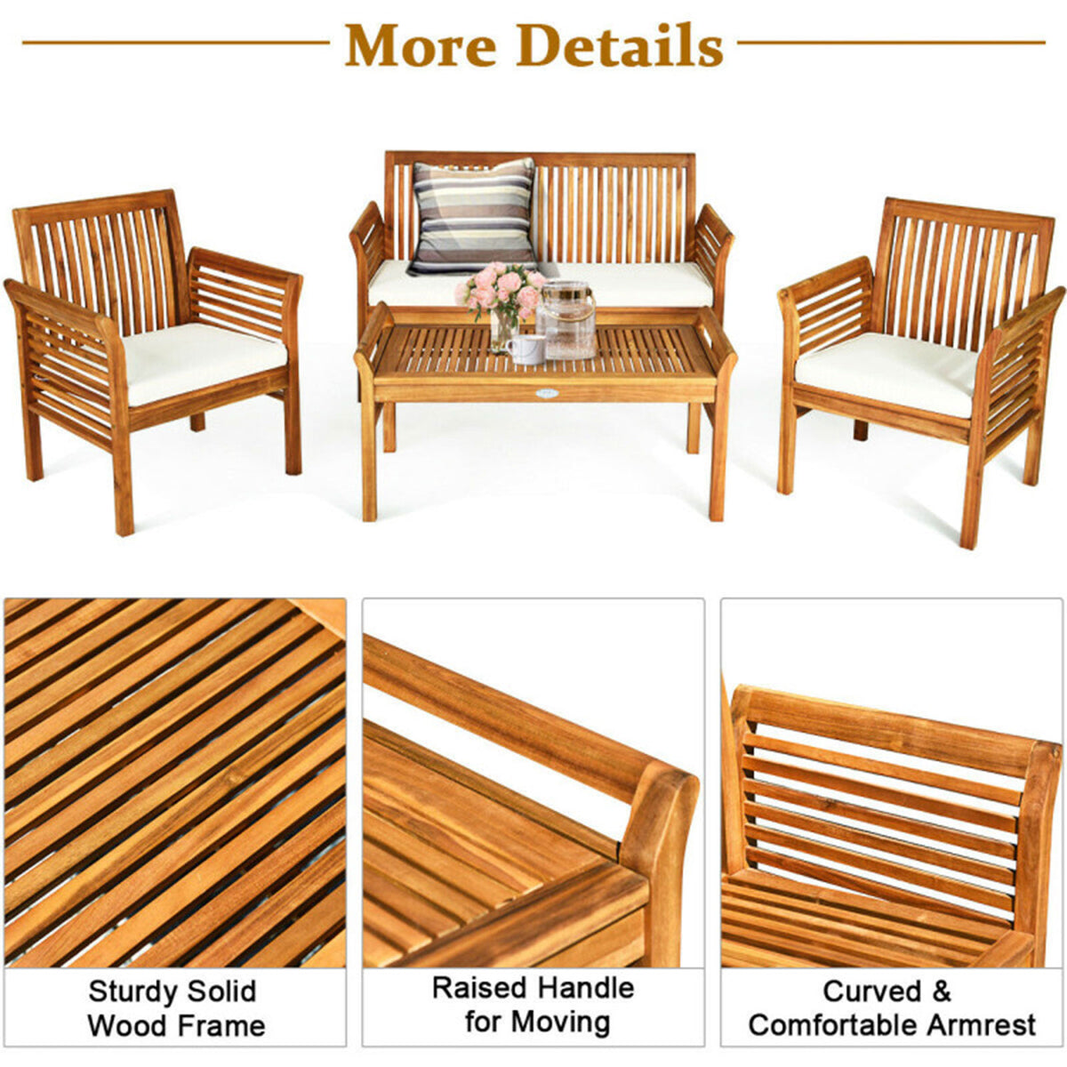4-Piece Acacia Wood Patio Conversation Set with Coffee Table