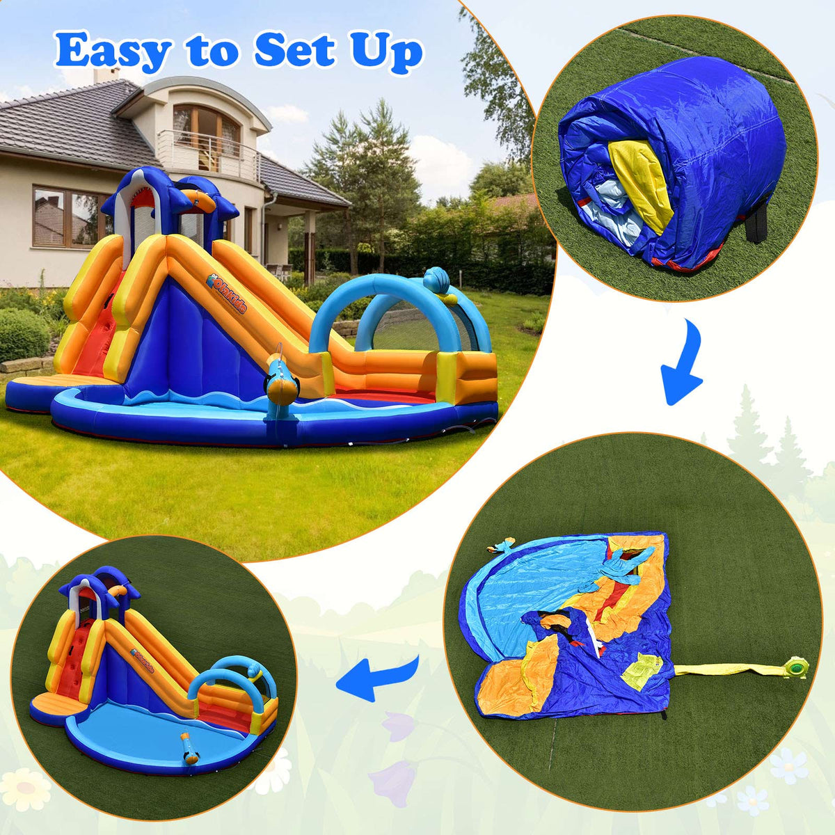 Kids Inflatable Water Bounce House with Slide & Splash Pool