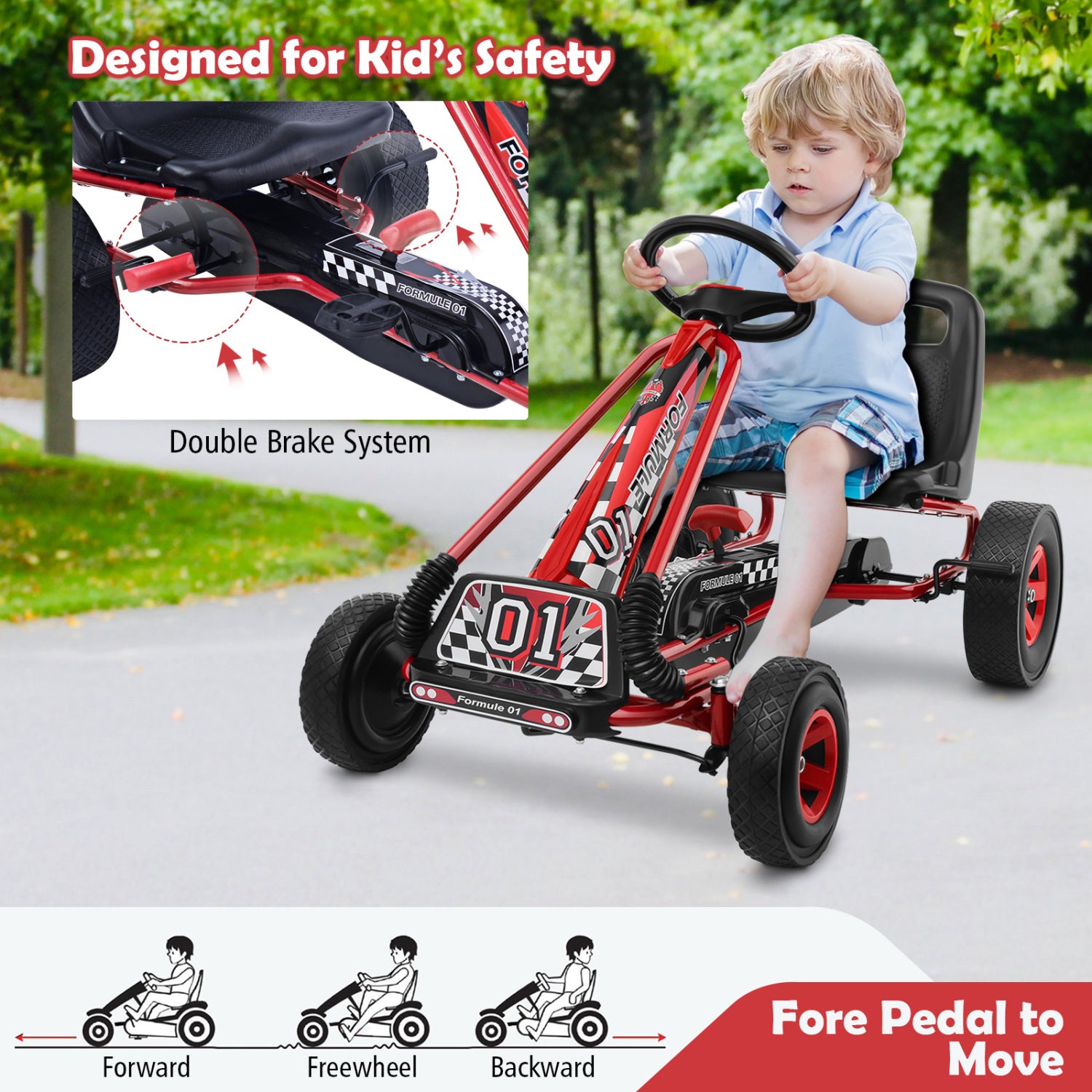 4 Wheels Kids Ride On Pedal Powered Bike Go Kart Racer Car Outdoor Play Toy