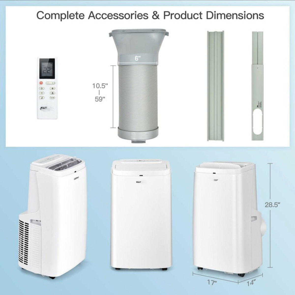 9,000 BTU ASHRAE 3-in-1 Portable Air Conditioner with Remote Control & Dehumidifier