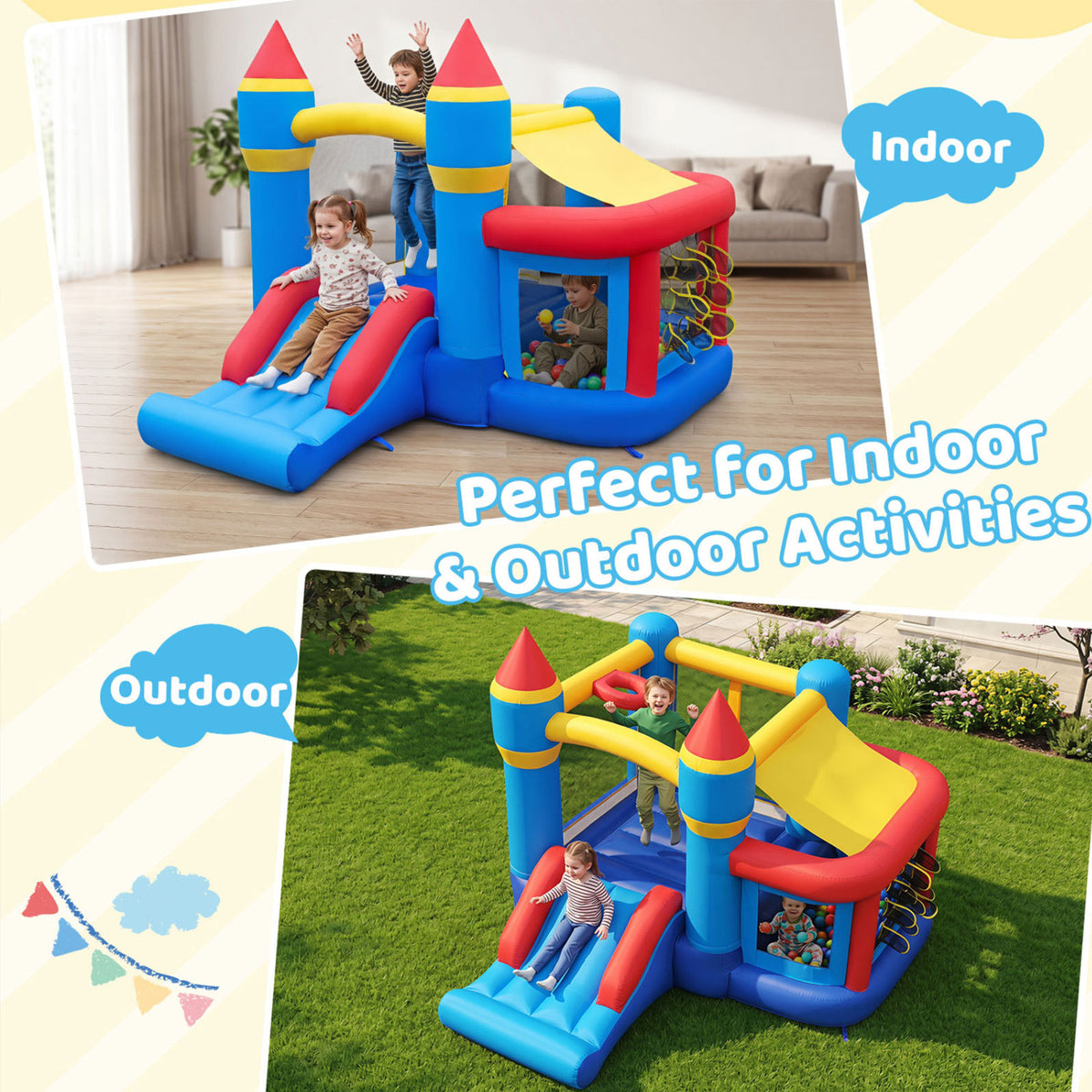 Kids Inflatable Bounce House with Slide & Ball Pit