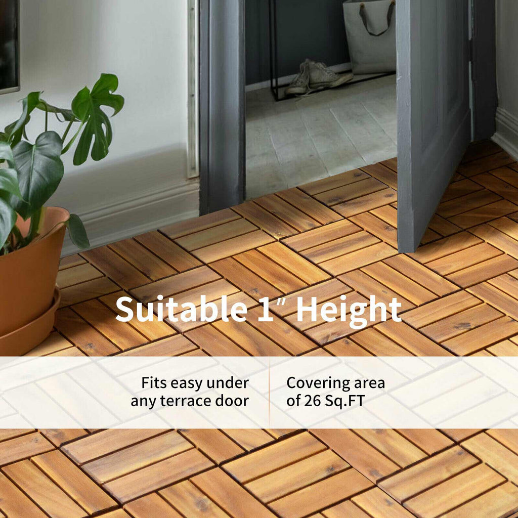 27-Piece 12×12in Acacia Wood Interlocking Deck Tiles