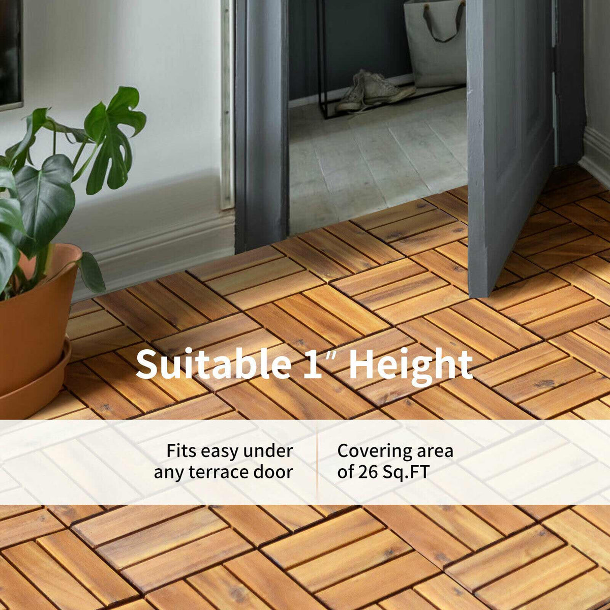 27-Piece 12×12in Acacia Wood Interlocking Deck Tiles