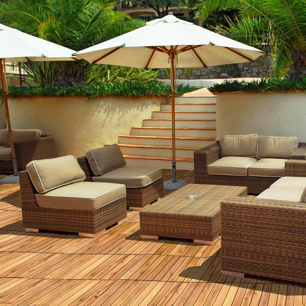 27-Piece 12×12in Acacia Wood Interlocking Deck Tiles