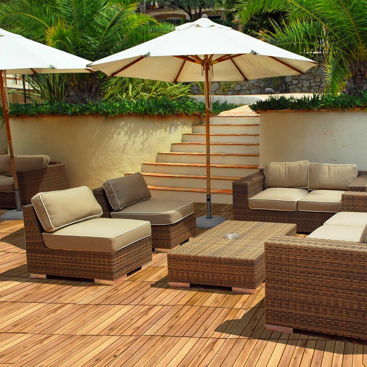 27-Piece 12×12in Acacia Wood Interlocking Deck Tiles